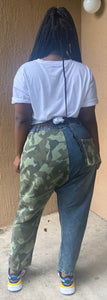 Camo Denim Color Block Baggy Pants